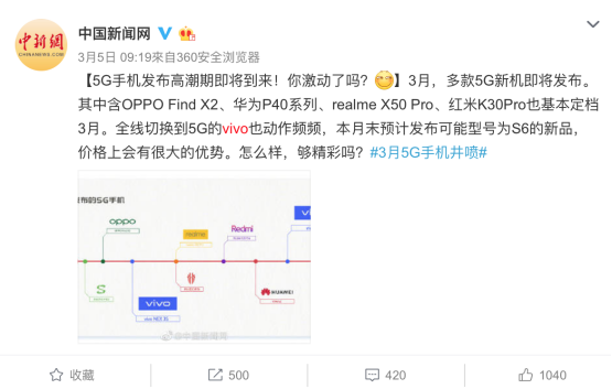 vivo S系列新品S6被曝加入5G行列，預(yù)計(jì)3月底發(fā)布