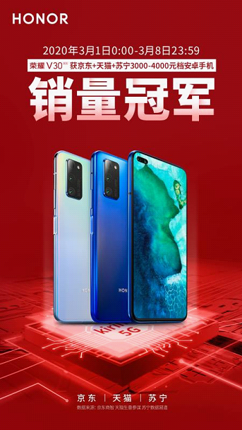 榮耀V30系列屢獲多平臺(tái)銷冠，實(shí)現(xiàn)逆勢(shì)增長(zhǎng)
