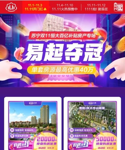 紅藍CP雙十一合體，蘇寧易購百億補貼恒大特價房
