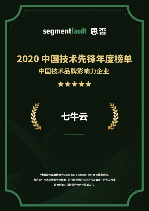 SegmentFault 發(fā)布「 2020 最受開發(fā)者歡迎的技術(shù)活動(dòng)」，七牛云連獲 3 項(xiàng)認(rèn)可
