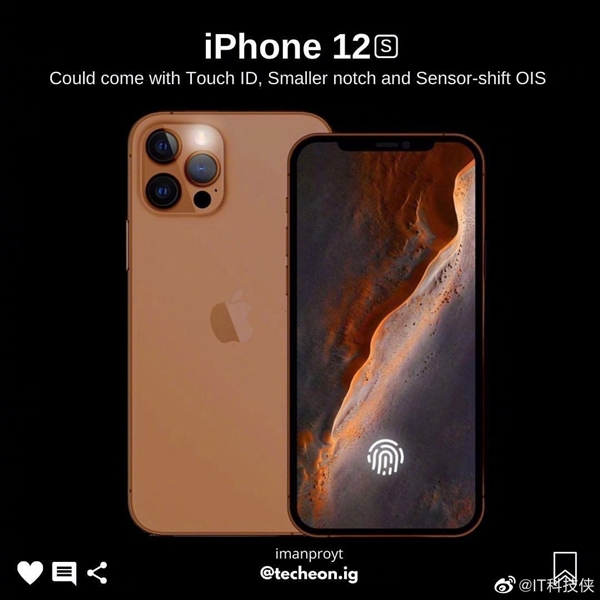 iPhone 12S渲染圖曝光：首次引入屏幕指紋、劉海面積減小
