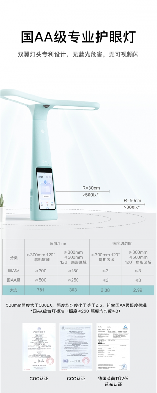 大力智能作業(yè)燈，穩(wěn)站兒童學(xué)習(xí)臺燈“C位”