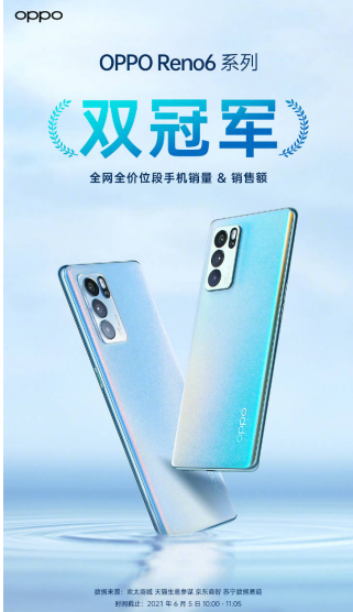 出道即巔峰！OPPO Reno6系列上線，斬獲全價位段雙冠軍