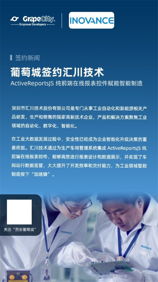 葡萄城攜手匯川技術(shù)，ActiveReportsJS報(bào)表控件賦能智能制造