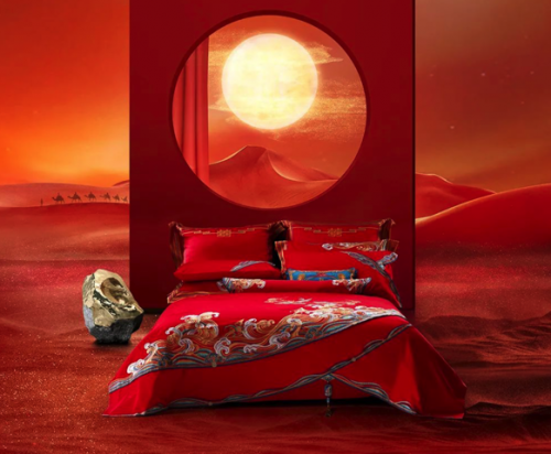 水星家紡中國(guó)風(fēng)婚慶床品，傳遞幸福和愛意