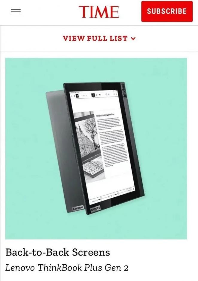 創(chuàng)新墨水屏設(shè)計(jì)，ThinkBook Plus 2榮獲“2021年的100項(xiàng)最佳發(fā)明”