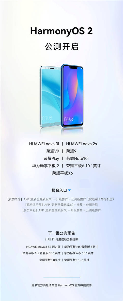 不限量開放！華為宣布nova 3i、榮耀9等9款機型啟動HarmonyOS 2公測