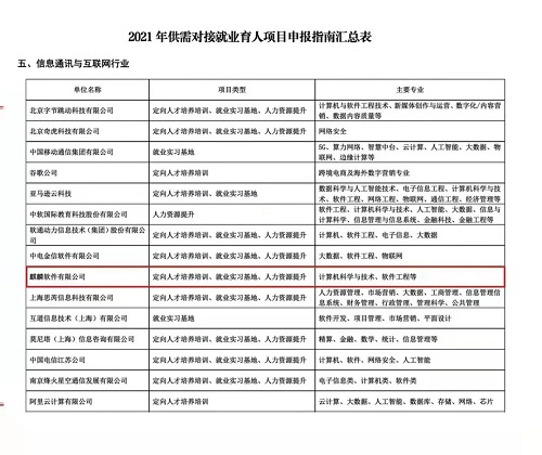首批項(xiàng)目征集！麒麟軟件入選2021年教育部供需對(duì)接就業(yè)育人項(xiàng)目申報(bào)指南