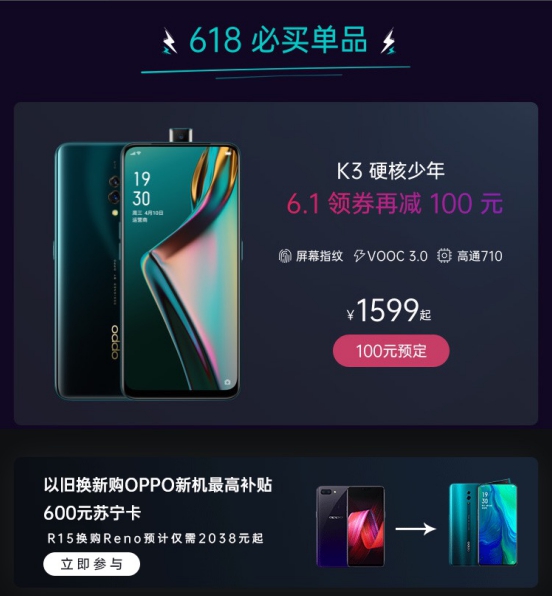 蘇寧618以舊換新OPPO新品直減千元？Reno 2038元起