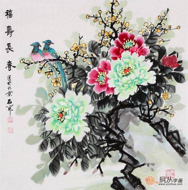 臥室掛畫之牡丹畫，寫意牡丹畫家石開作品欣賞