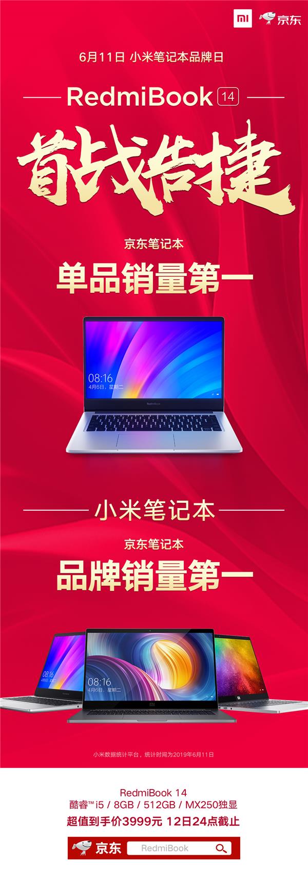 RedmiBook 14首賣斬獲雙冠王， 6月18日限時(shí)特惠3999元
