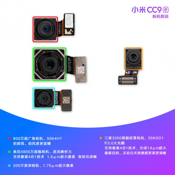 小米CC9e整機拆解，前置3200萬+4800萬超廣角AI三攝讓美無處可藏