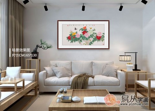 客廳背景墻上的掛畫，名家手繪花鳥國畫更受歡迎
