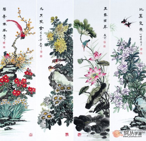 客廳白墻掛什么裝飾畫好，這幾幅花鳥國畫作品最合適了