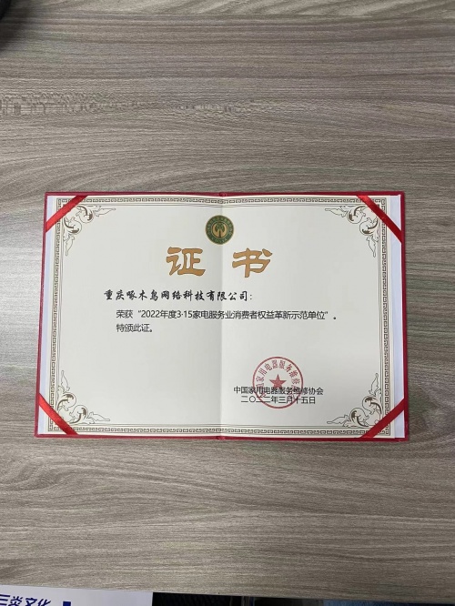 啄木鳥(niǎo)家庭維修榮獲2022年度3·15家電服務(wù)業(yè)消費(fèi)者權(quán)益革新示范單位