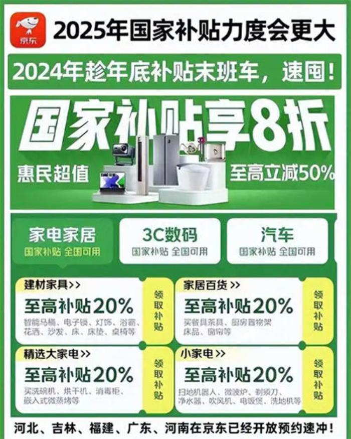 國(guó)補(bǔ)政策2025官方最新消息公布：2025國(guó)補(bǔ)政策出爐 一級(jí)能效家電數(shù)碼補(bǔ)貼20%，手機(jī)平板數(shù)碼產(chǎn)品補(bǔ)貼15%！