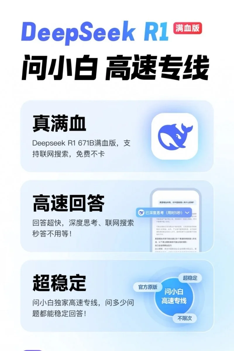 免費！「DeepSeek-R1 671B滿血版」不卡、不限次！問小白火速支援