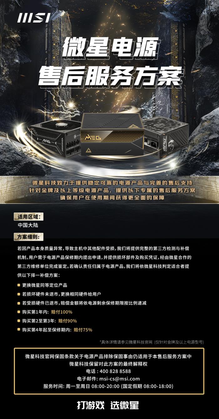 微星升級(jí)電源售后服務(wù)，推出“連帶損傷全額賠付”機(jī)制